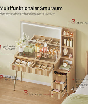 WOLTU Kaptafel met Groot LED Spiegel, Verstelbare Verlichting, Make-up Tafel met Lades en Stopcontact