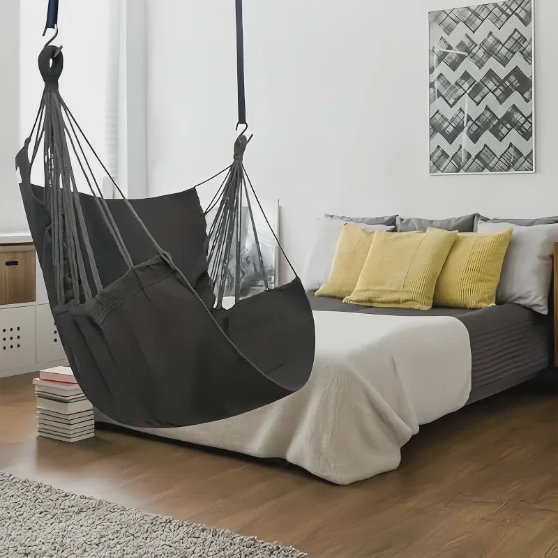 Luxe Hangstoel van Canvas - Comfortabele Schommelstoel voor Binnen & Buiten met Opbergzak