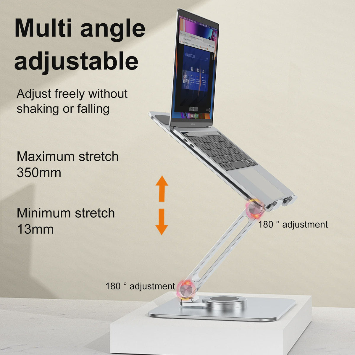 Verstelbare Aluminium Laptopstandaard met 360° Rotatie & Anti-slip Basis - Ideaal voor Laptop, Tablet & Monitor