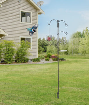 Voederpaal Vogelhuisje met 4 Haken - 190 cm Hoog - Zwaar Staal - Inclusief Voerbak & Waterbak
