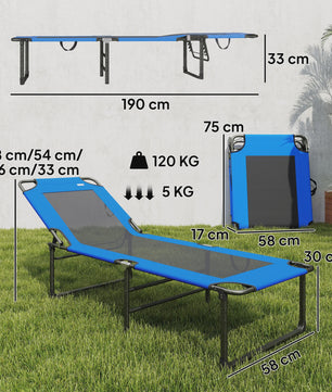 Opvouwbare Lounger Zonnebank Blauw - Verstelbaar Ligbed voor Tuin, Terras & Strand
