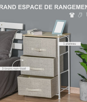 Homcom 3-Laden Stoffen Commode - Moderne Opbergkast met Stalen Frame en Verstelbare Voeten