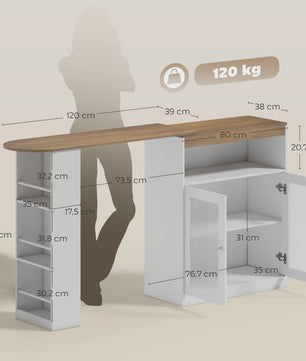 Draaibare Bartafel met Uitschuifbaar Deel en Opbergkast - Wit