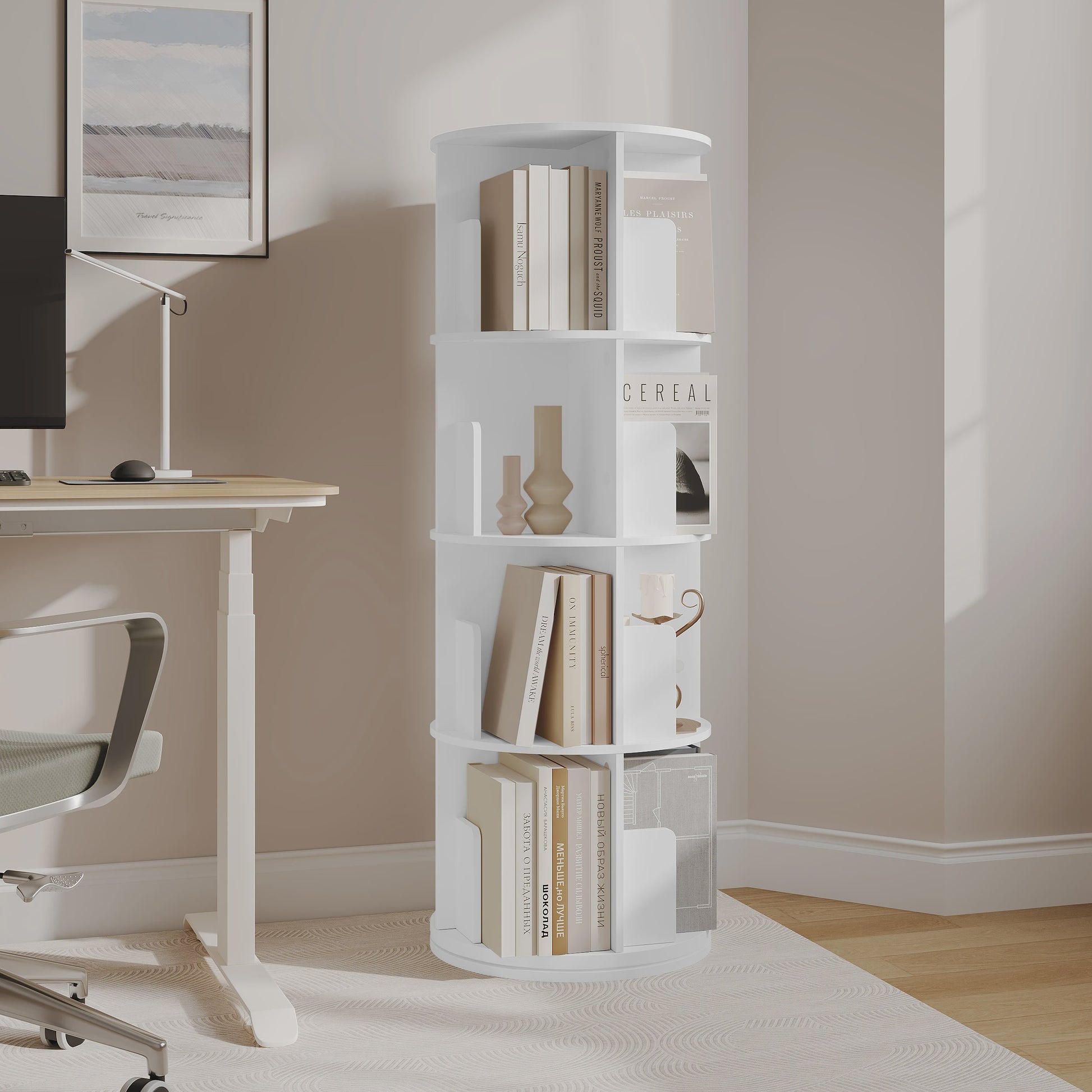 Draaibare Boekenkast 4 Niveaus - 360° Rotatie - Hoekdisplay - Woonkamer, Kantoor