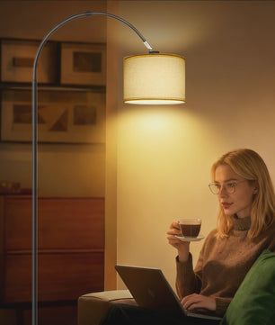 Stijlvolle Boog Vloerlamp 170cm met Linnen Kap & Inclusief 12W LED Lamp - Voetschakelaar