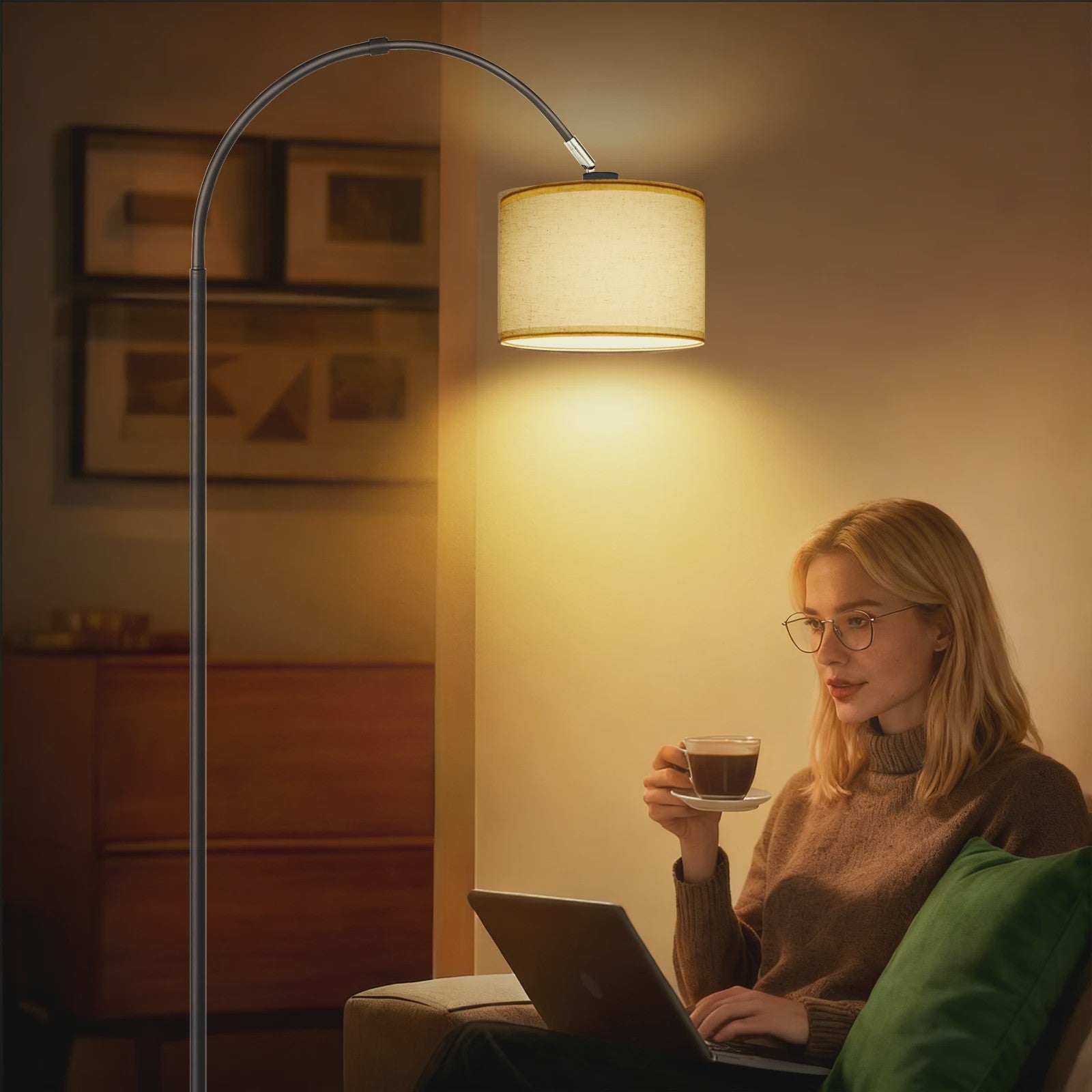 Stijlvolle Boog Vloerlamp 170cm met Linnen Kap & Inclusief 12W LED Lamp - Voetschakelaar