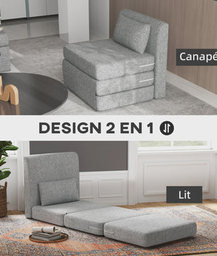 Homcom 1-Persoons Slaapbank Fauteuil - Verstelbaar, Inclusief Kussen, Grijs Linnen