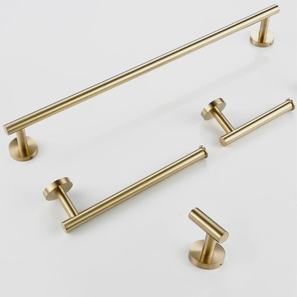 Luxe Badkamer Accessoires Set - Handdoekhouder, Toiletrolhouder & Kapstokhaak - Geborsteld Goud/Zwart