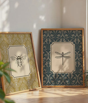 Retro Insect Canvas Print: Libelle, Bij & Kolibrie Poster voor Farmhouse & Moderne Decoratie