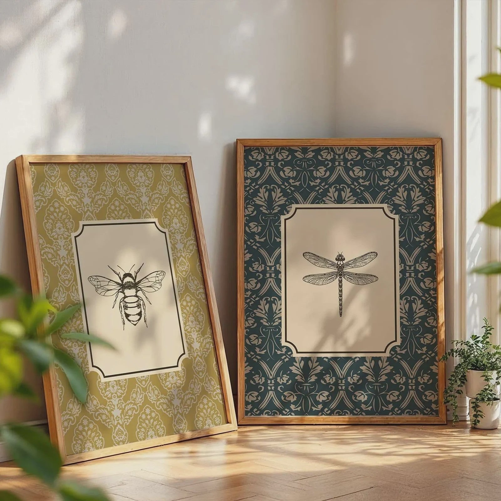 Retro Insect Canvas Print: Libelle, Bij & Kolibrie Poster voor Farmhouse & Moderne Decoratie