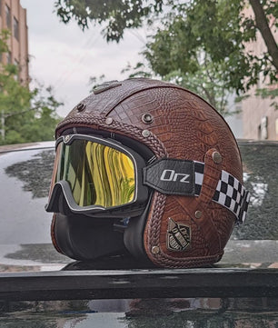 Retro Open 3/4 Motorhelm PU Leer - Stijlvol & Veilig met DOT Keurmerk