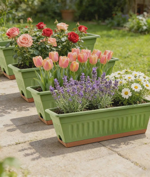 Set van 4 Rechthoekige Bloempotten - Decoratief & Veelzijdig voor Binnen en Buiten