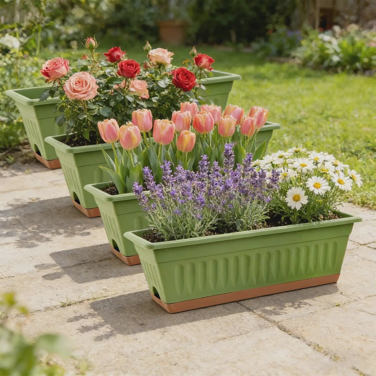 Set van 4 Rechthoekige Bloempotten - Decoratief & Veelzijdig voor Binnen en Buiten