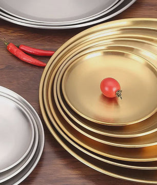 8-delige RVS Serveerschalen Set - Ronde Metalen Borden voor Diner, BBQ & Camping