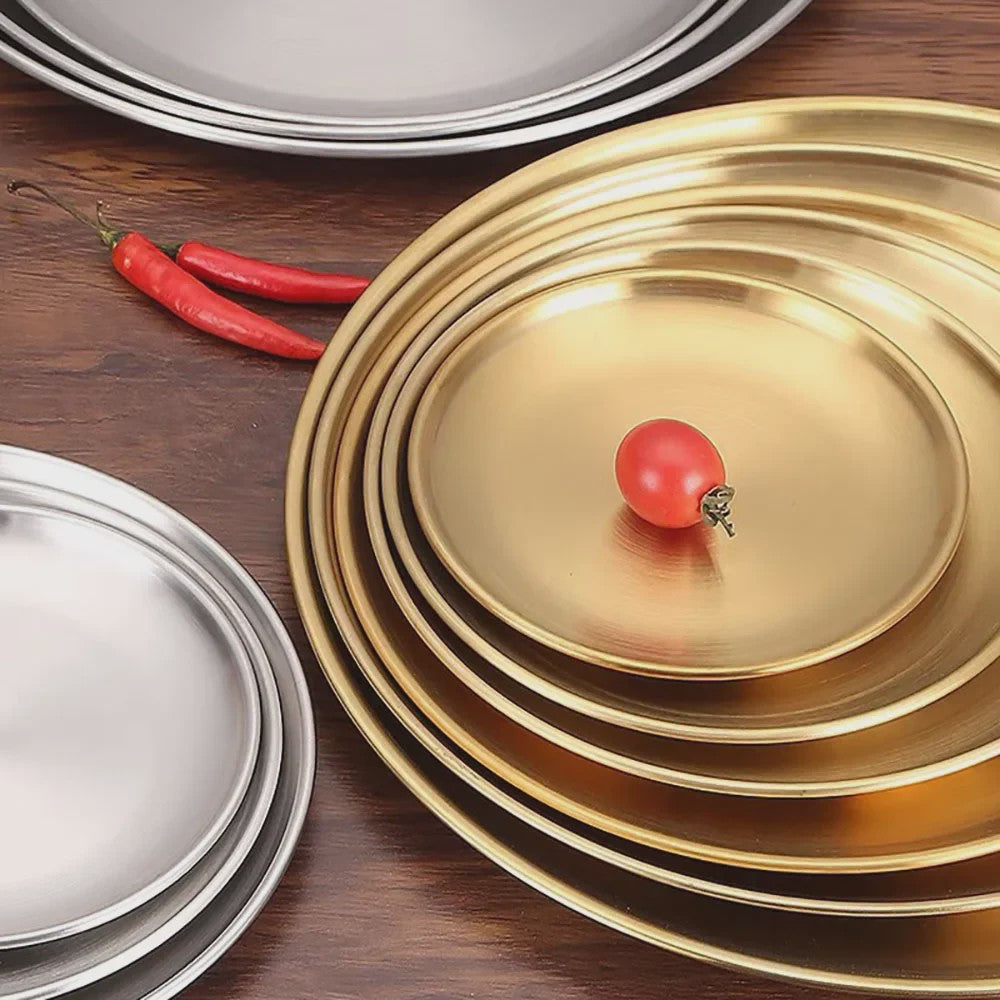 8-delige RVS Serveerschalen Set - Ronde Metalen Borden voor Diner, BBQ & Camping