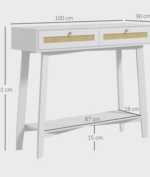 Witte Console Tafel met 2 Lades en Open Plank - 100x30x81cm