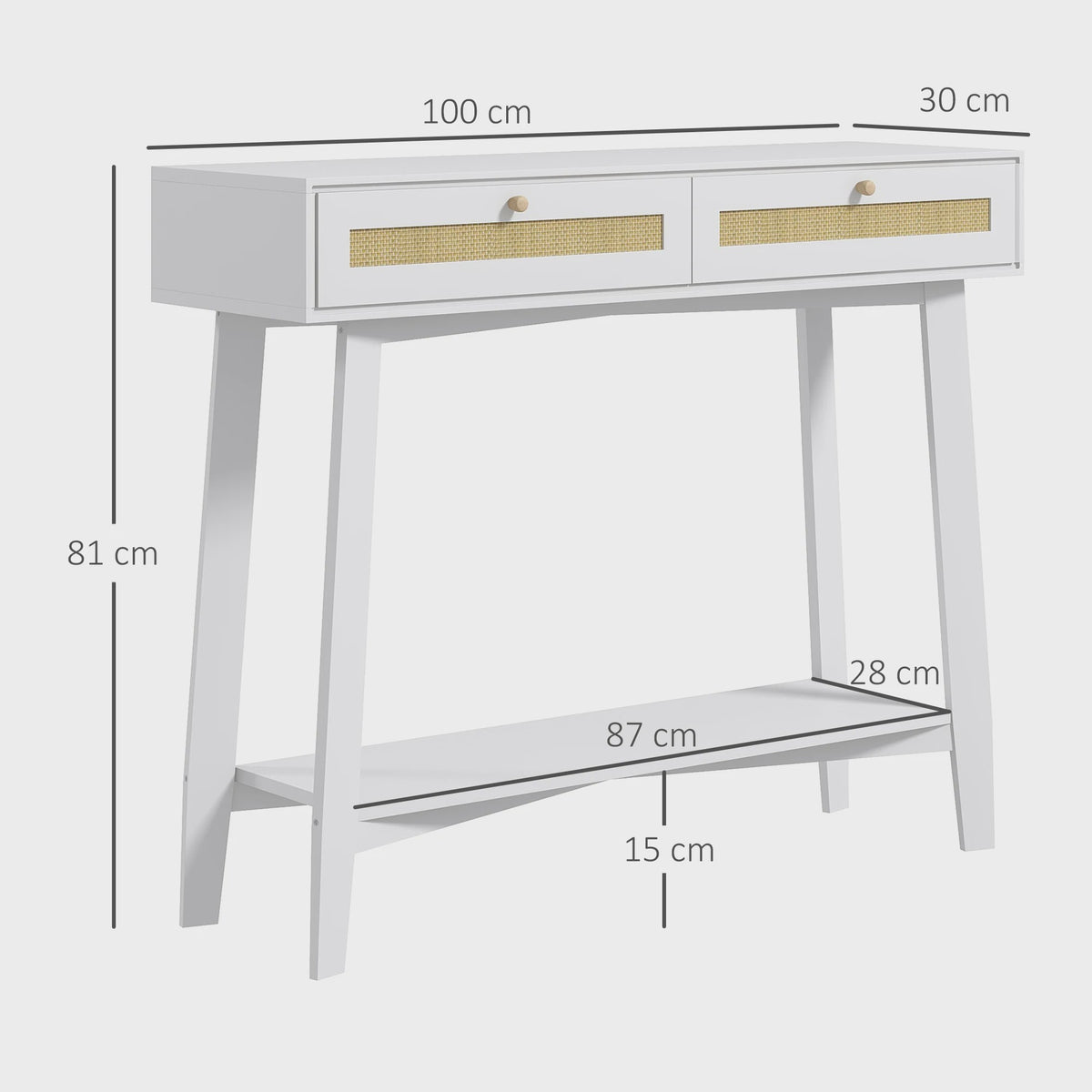 Witte Console Tafel met 2 Lades en Open Plank - 100x30x81cm