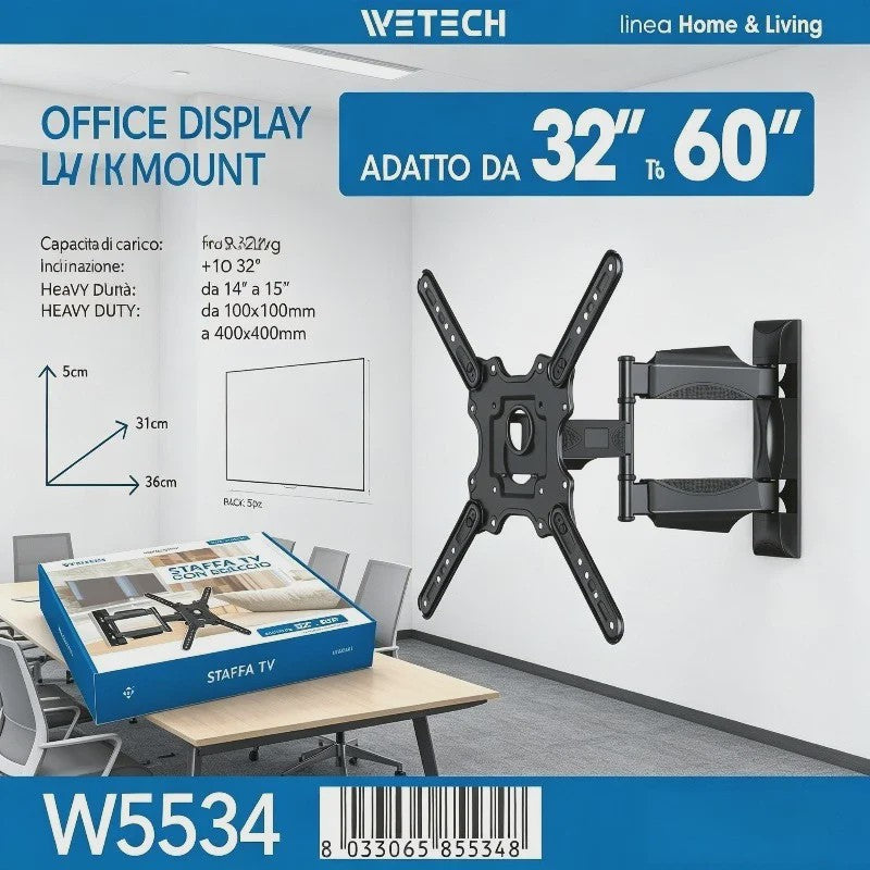 WETECH W5534 TV Muurbeugel - Dubbele Arm, Volledig Verstelbaar voor 32-60 Inch TV's, 32kg Draagvermogen, VESA 100-400mm