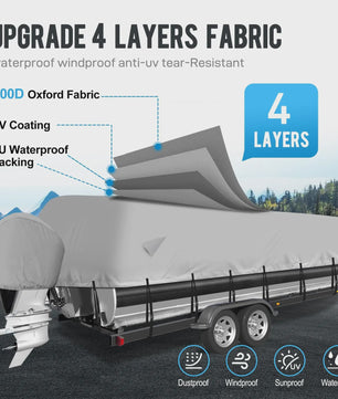 Waterdichte Pontoon Boot Trailerhoes - UV-bestendig, 300D Heavy Duty, met Motorhoes & Spanband