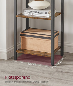 Schoenenrek met 10 vakken, smal en hoog, stalen frame, industrieel design