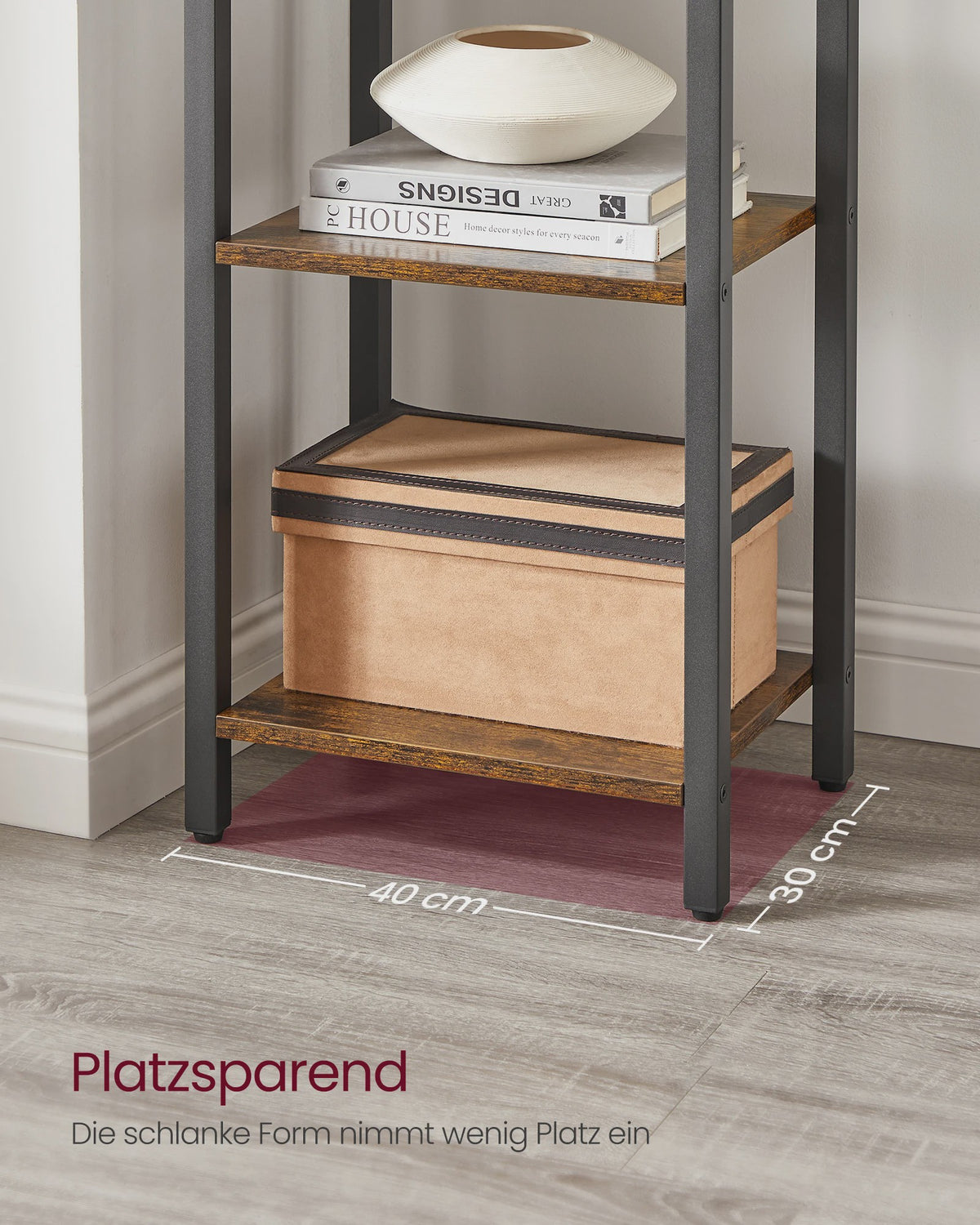 Schoenenrek met 10 vakken, smal en hoog, stalen frame, industrieel design