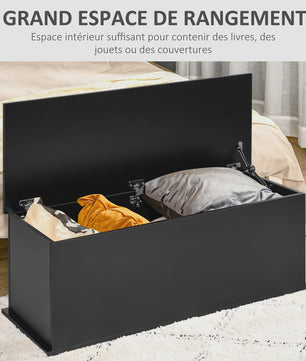 Grote Zwarte Houten Opbergkist met Scharnierend Deksel - 100x40x40 cm