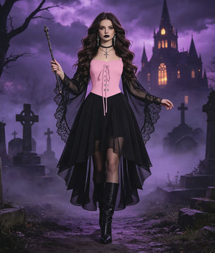 Dames Heksenjurk met Pofmouwen - Middeleeuwse & Gothische Renaissance Stijl voor Halloween & Cosplay