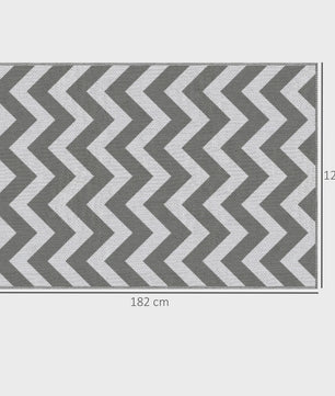 Waterdicht Buitentapijt 121x182cm - Lichtgrijs/Wit Zigzag - Ideaal voor Balkon & Tuin