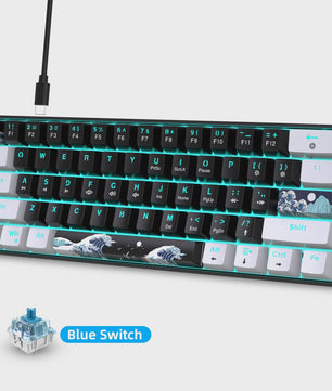 Compact 60% Mechanisch Gaming Toetsenbord met Blauwe Switches en Zee Blauw Backlit