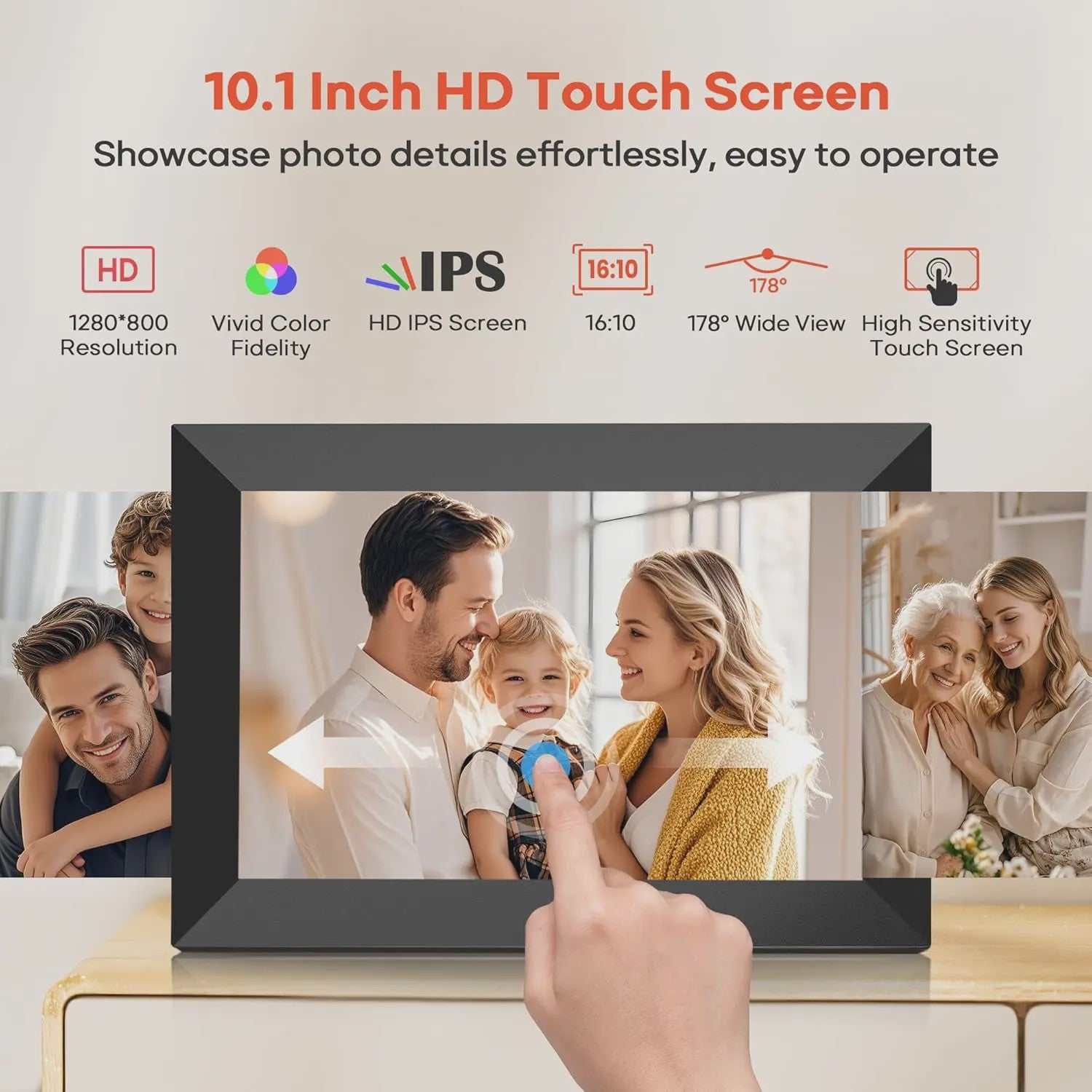 Frameo Smart WiFi Digitale Fotolijst 10.1 Inch HD Touchscreen met 32GB/64GB Opslag en Wandmontage