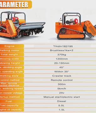 Krachtige Diesel Flailmaaier met Afstandsbediening - 1000/1200mm Werkbreedte