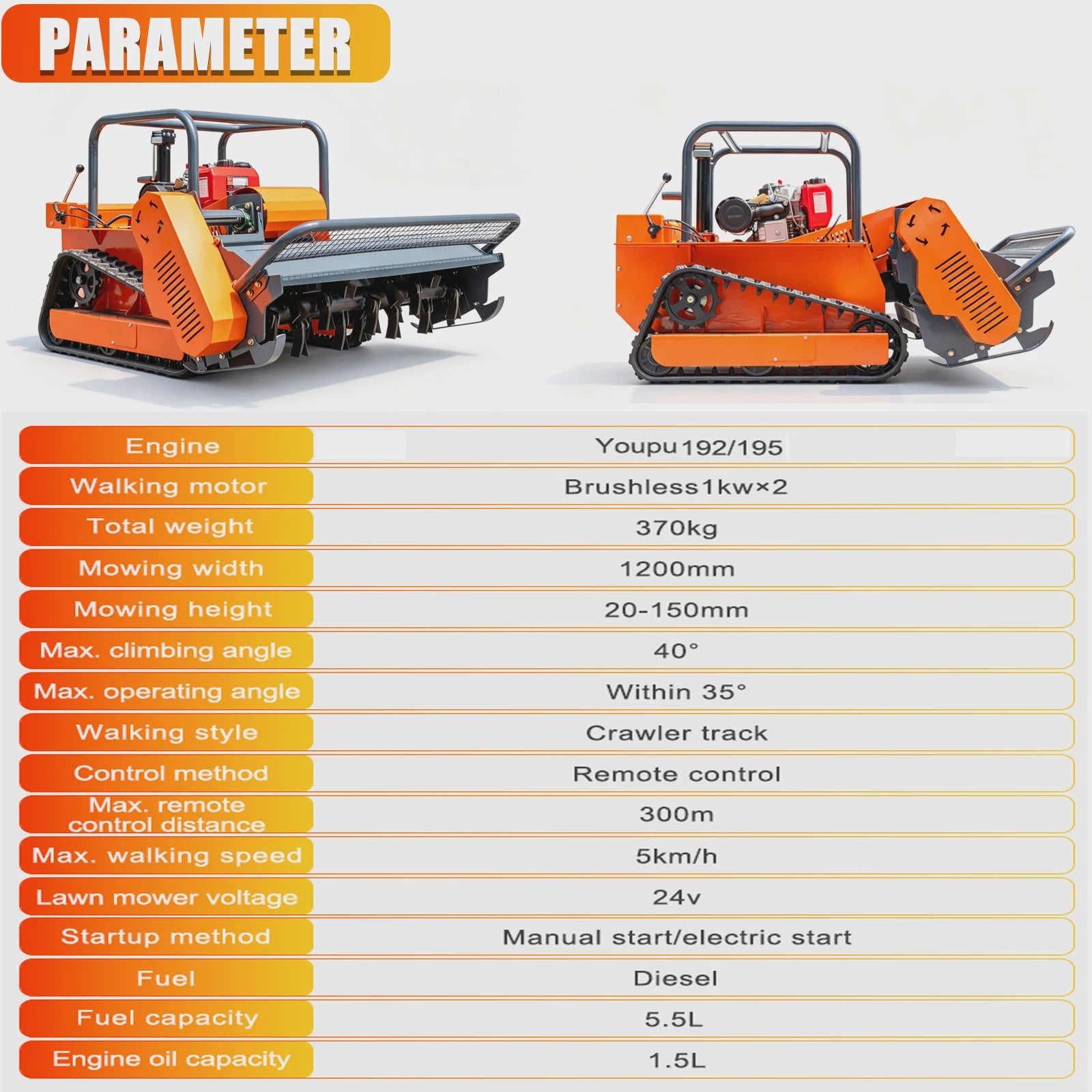 Krachtige Diesel Flailmaaier met Afstandsbediening - 1000/1200mm Werkbreedte