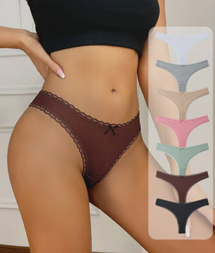 7-Delige Set Dames Thongs van Katoen met Kant - Sexy en Comfortabel Ondergoed (S-3XL)