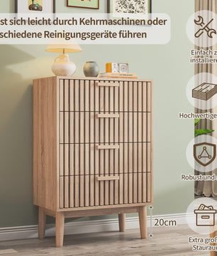 Scandinavische Houten Ladekast met 4 Laden - Ribbel Front & Houten Poten