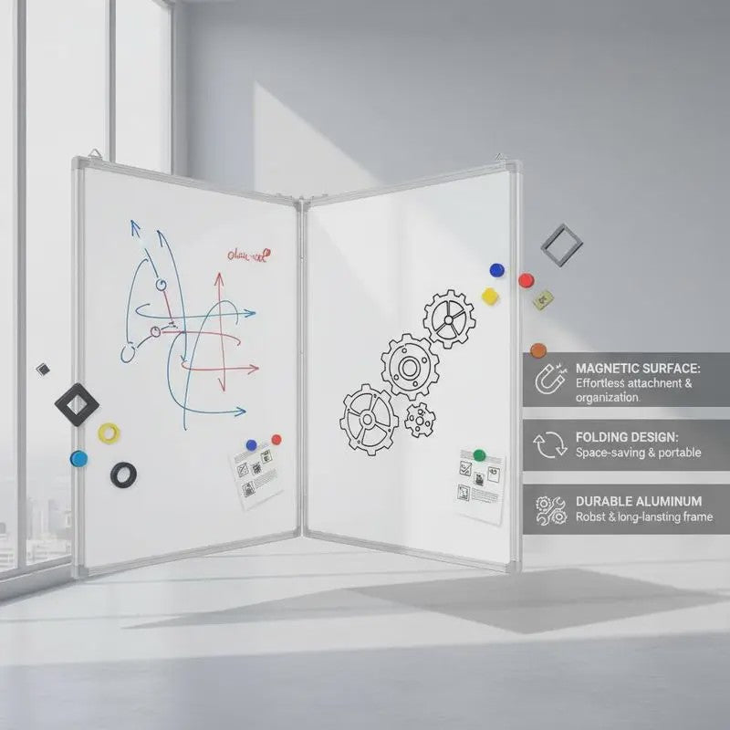 Magnetisch Whiteboard 2 Panelen Inklapbaar 120x100 cm met Aluminium Frame