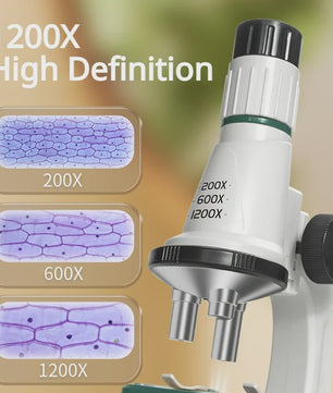 Kinderen Microscoop Set 200x-1200x Vergroting met LED Licht - STEM Educatief Speelgoed