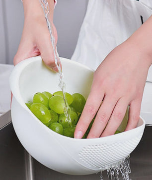 Dubbele Afvoerkom met Handvat: Rijst, Fruit & Groenten Wassen en Afgieten