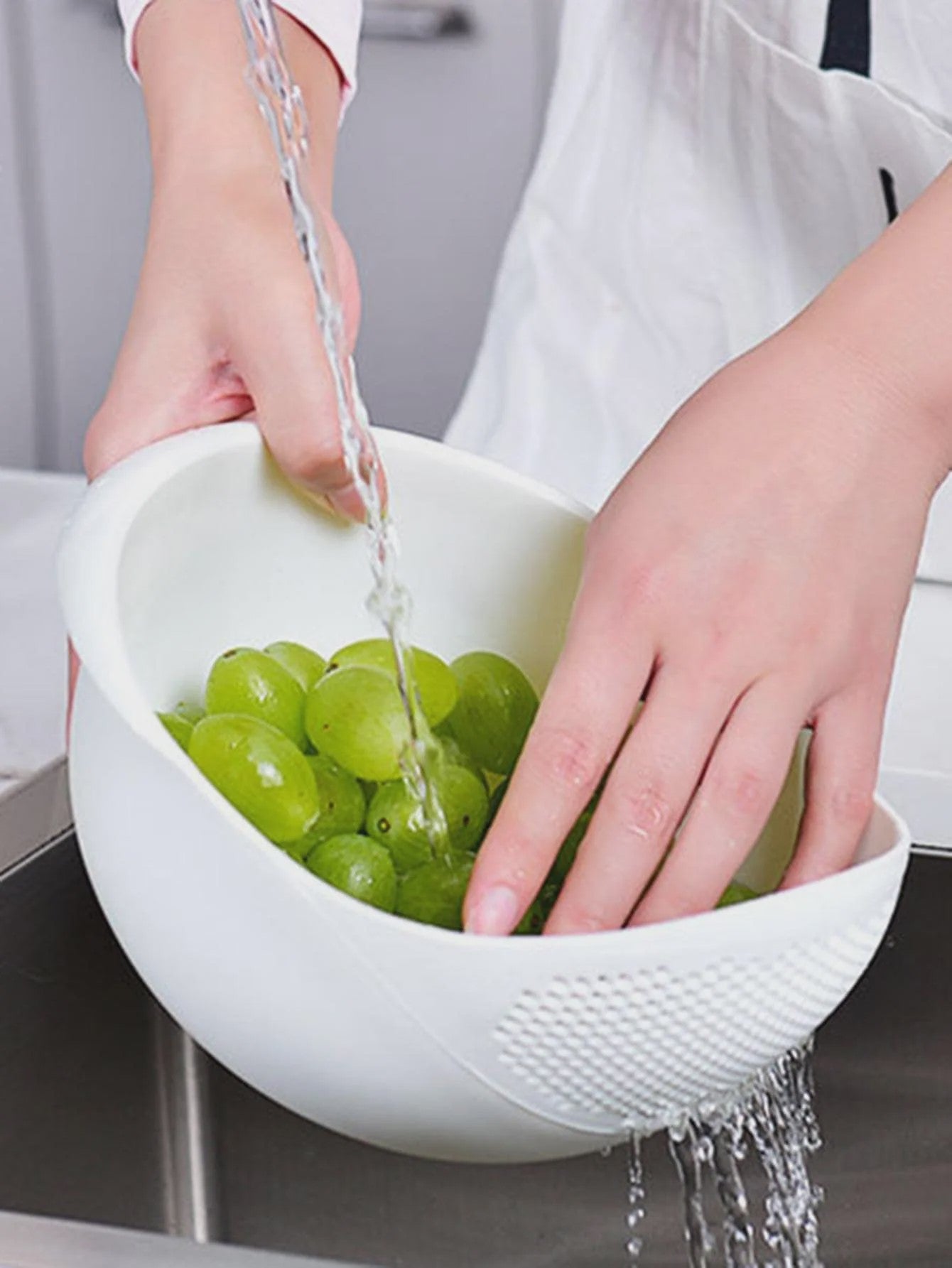 Dubbele Afvoerkom met Handvat: Rijst, Fruit & Groenten Wassen en Afgieten