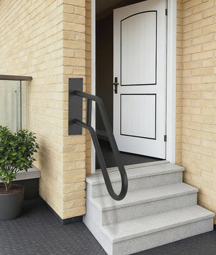 Wandmontage Trapleuning 66cm - Zwart Gesmeed IJzer - Antislip U-Grip - 220kg Belastbaar