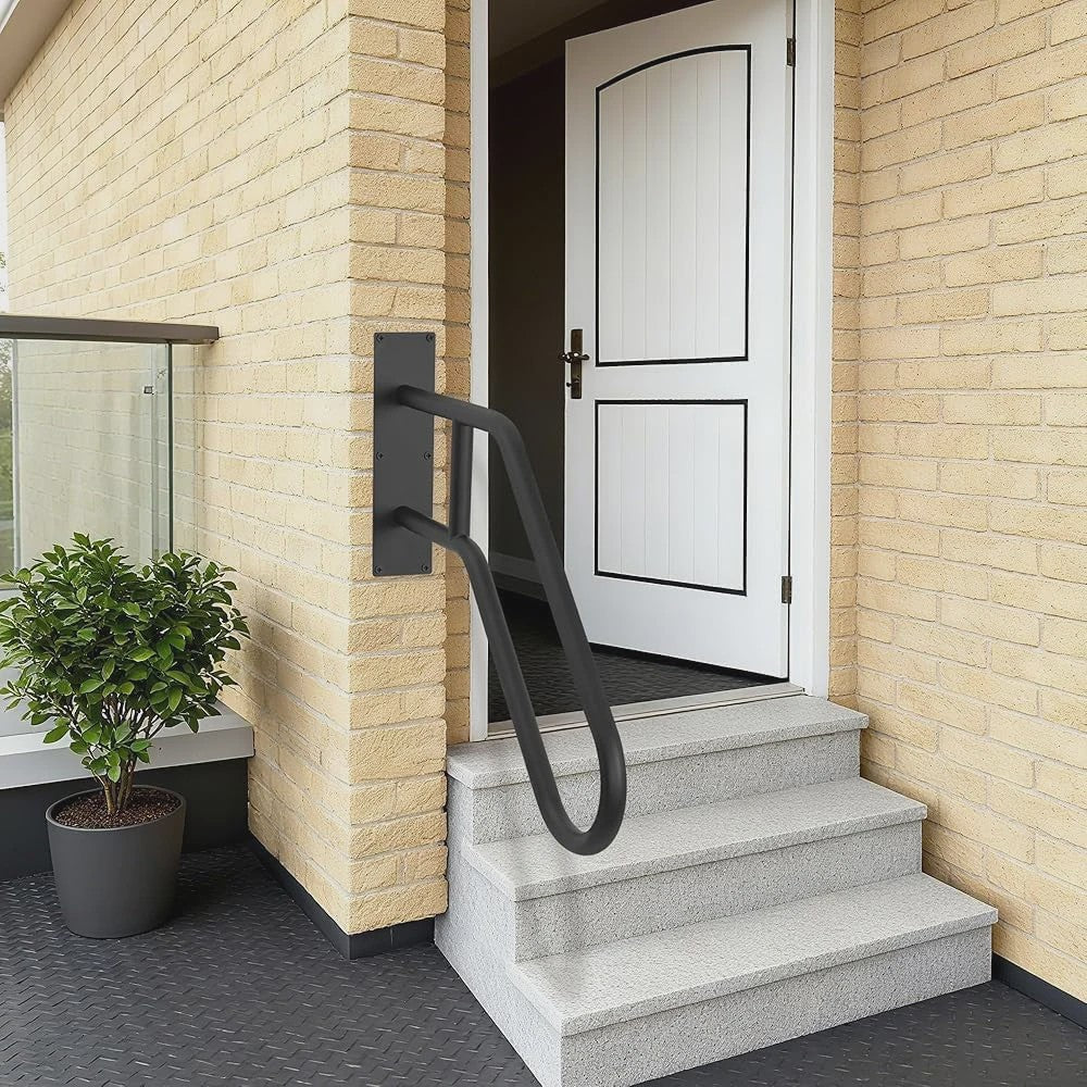 Wandmontage Trapleuning 66cm - Zwart Gesmeed IJzer - Antislip U-Grip - 220kg Belastbaar
