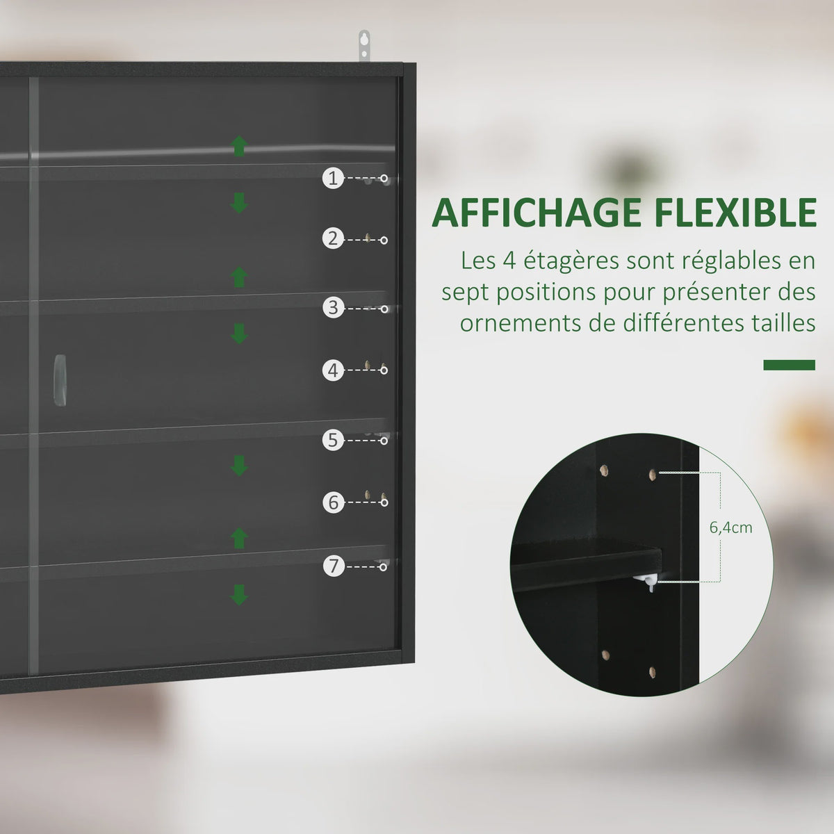 Wandvitrinekast met Glazen Deuren - Zwart - 80x9.5x60cm - 4 Verstelbare Planken voor Miniatuur Collecties