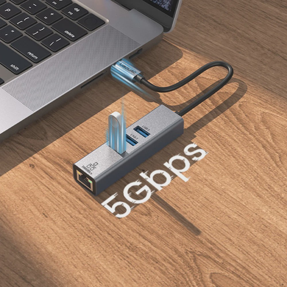 USB-C Docking Station met Gigabit Ethernet (1000Mbps) en 3x USB 3.0 Poorten | 100W PD
