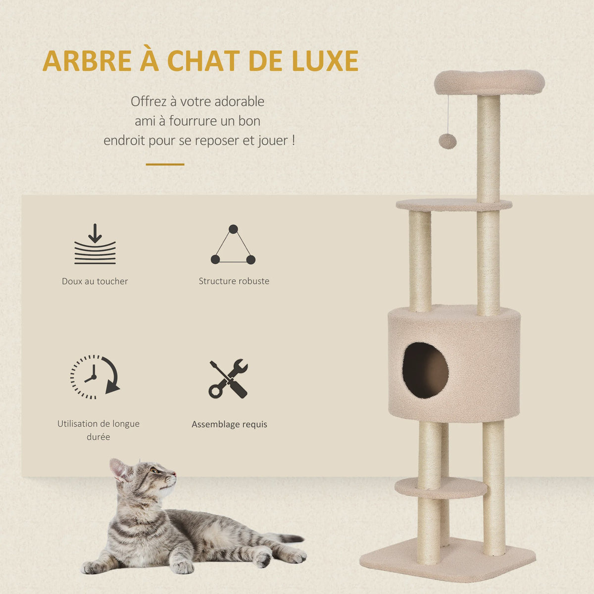 Luxe Kattenboom met Krabpaal, Niche en Plateau - Beige