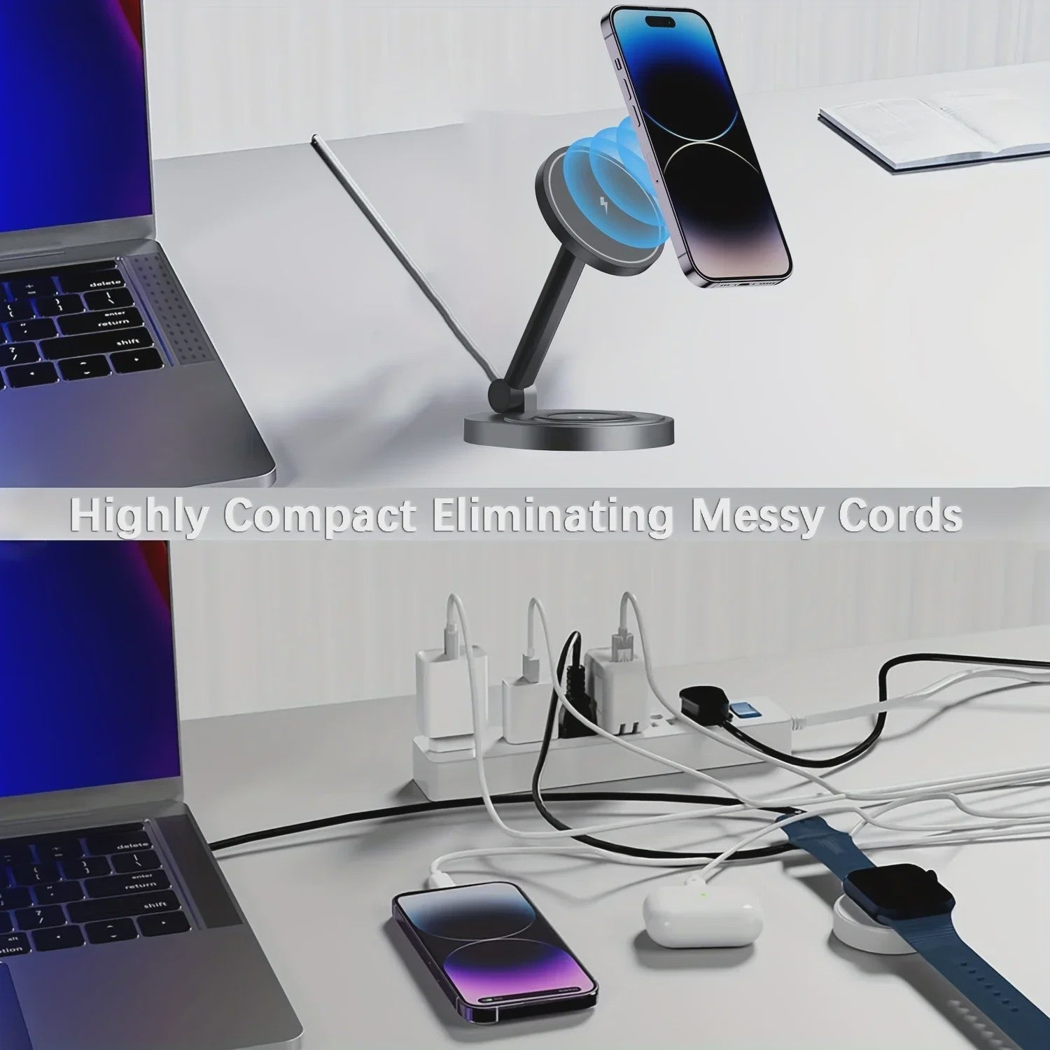 3-in-1 Magnetische Draadloze Oplader Stand & Pad voor iPhone, Apple Watch & AirPods