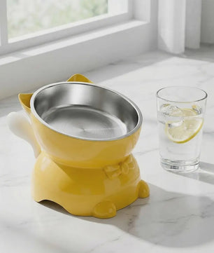 Verhoogde RVS Kattenbak met Schuin Design - Nekbescherming & Schattige Oren