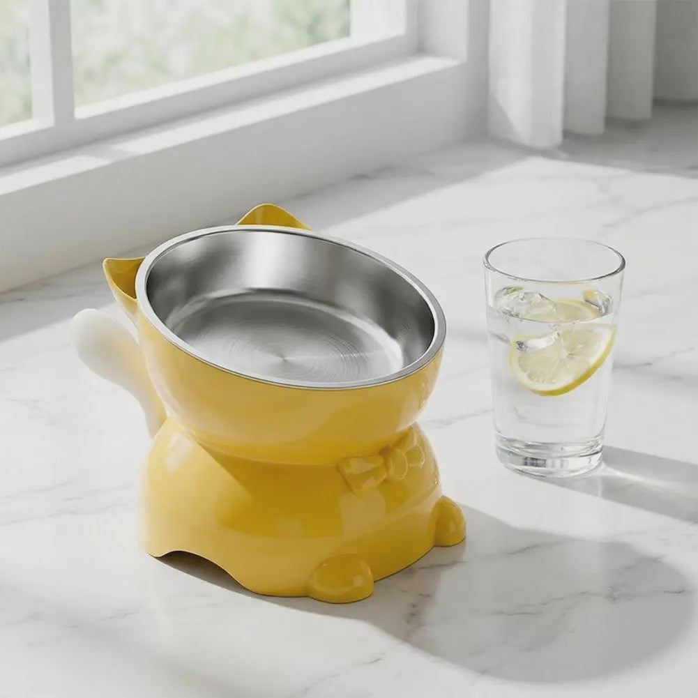 Verhoogde RVS Kattenbak met Schuin Design - Nekbescherming & Schattige Oren