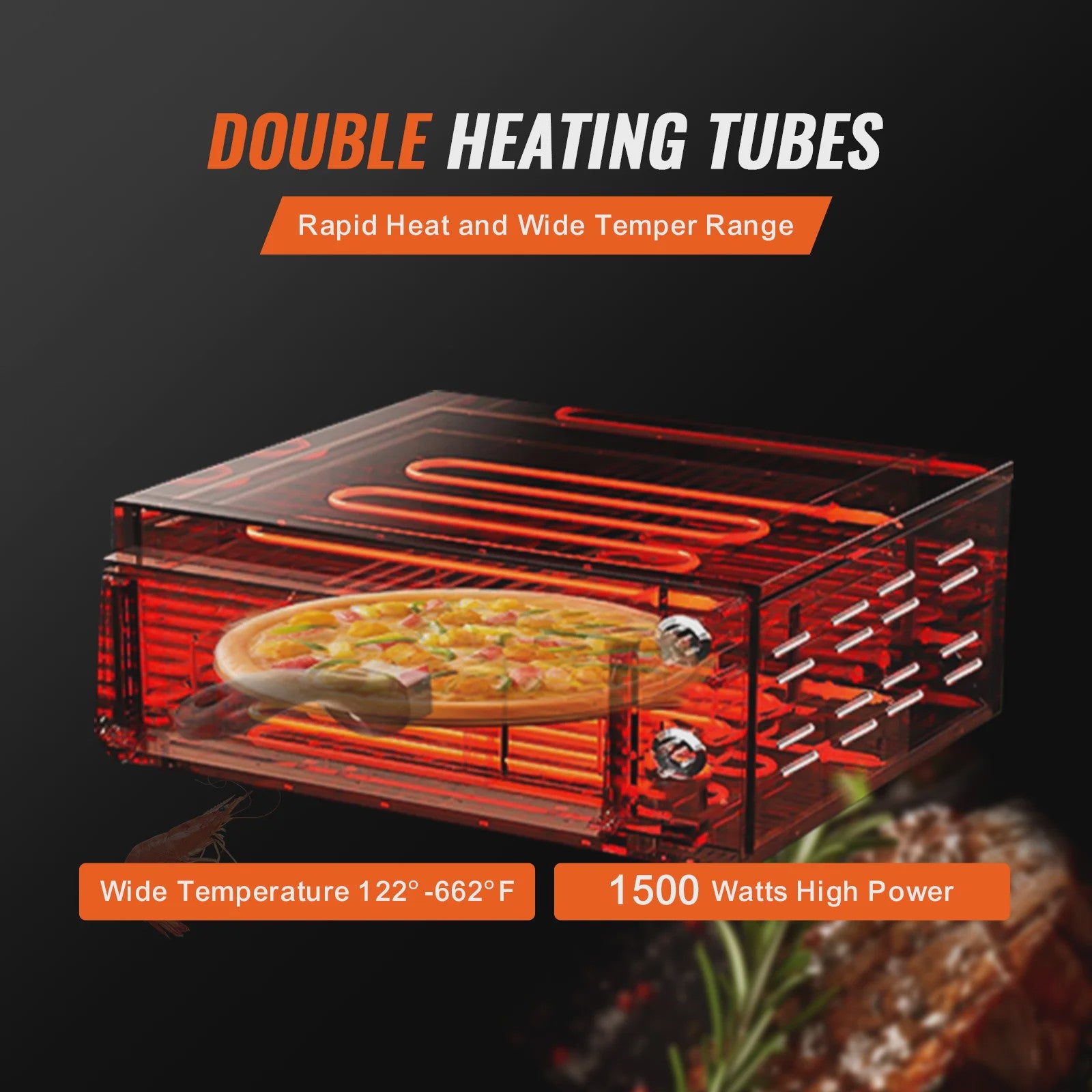 Professionele 1500W Elektrische Pizzaoven voor Thuis & Horeca - Gelijkmatig Bakken & Eenvoudig Reinigen