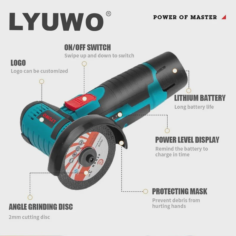 LYUWO Draadloze Haakse Slijper 12V - Compacte Krachtpatser voor Diamantslijpen