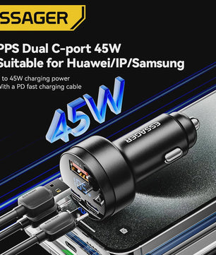 Essager 105W Auto Oplader: Snelladen met USB-C, QC4.0, PD & PPS voor iPhone, Samsung, Xiaomi