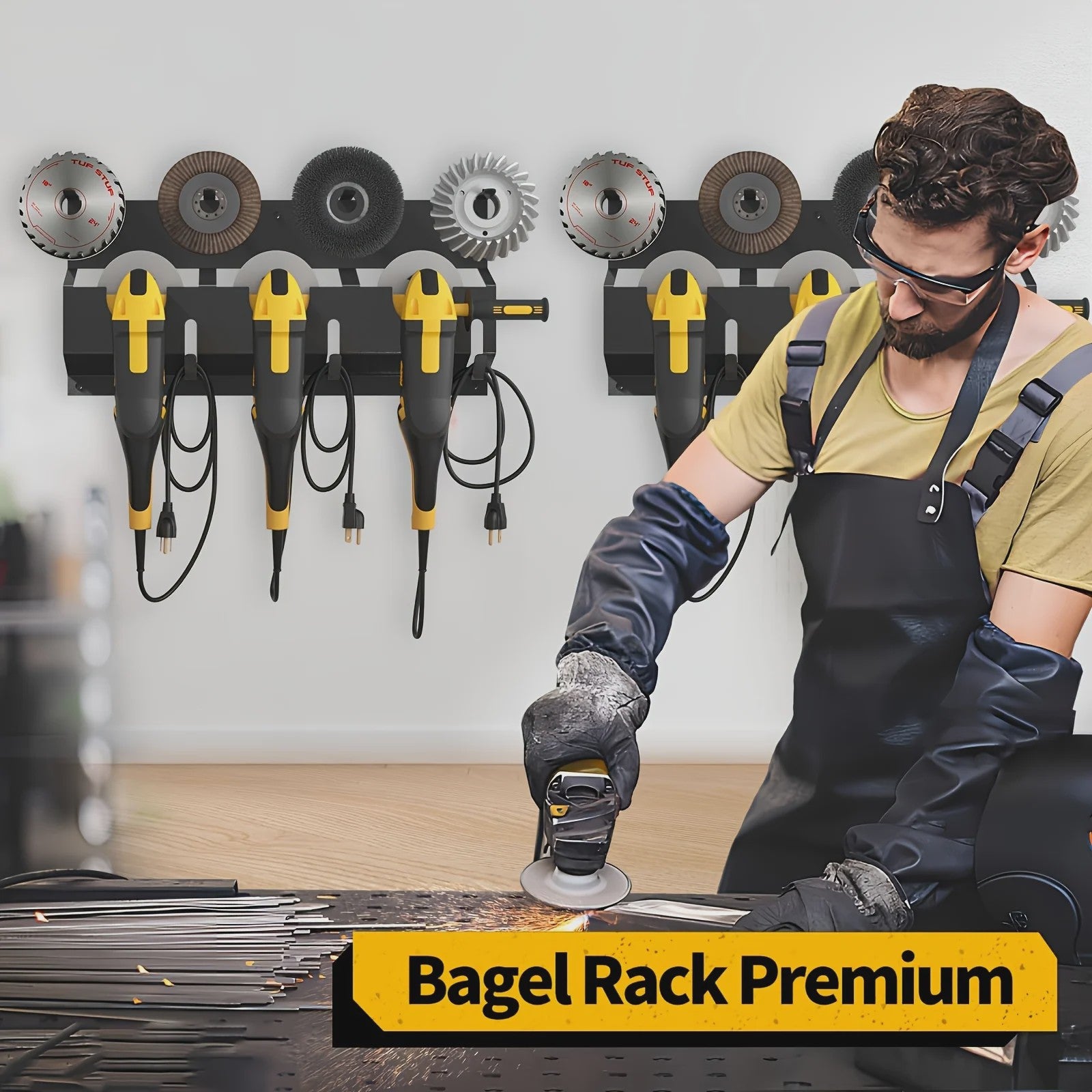 Heavy-Duty Metalen Wandrek voor Gereedschap - 3-Laags Organizer voor Haakse Slijpers en Accessoires